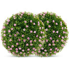 Dreamade 17.5 Inch Topiary Balls Artificial Outdoor Set of 2, Faux Greenery Balls with Pink Flowers