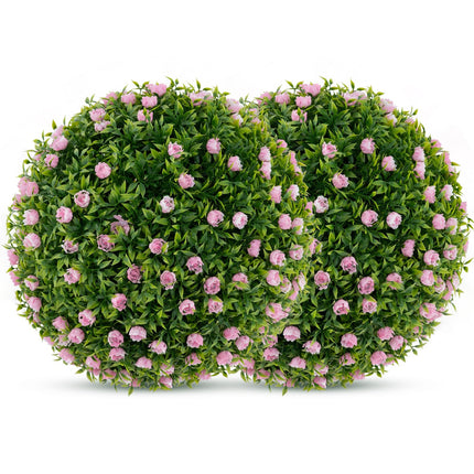Dreamade 17.5 Inch Topiary Balls Artificial Outdoor Set of 2, Faux Greenery Balls with Pink Flowers