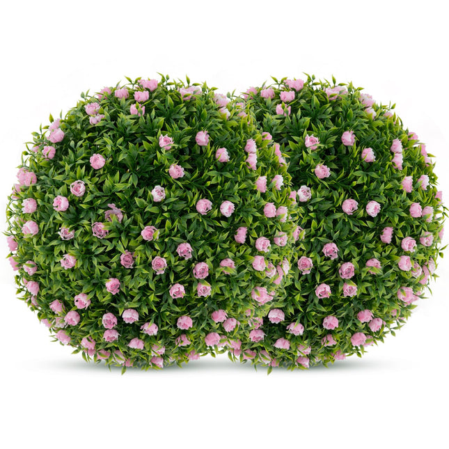 Dreamade 17.5 Inch Topiary Balls Artificial Outdoor Set of 2, Faux Greenery Balls with Pink Flowers