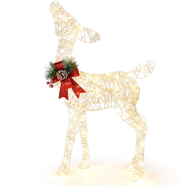 Dreamade Christmas Pre-Lit Reindeer, Lighted Baby Deer w/ 50 Warm White LED Lights & Red Bow