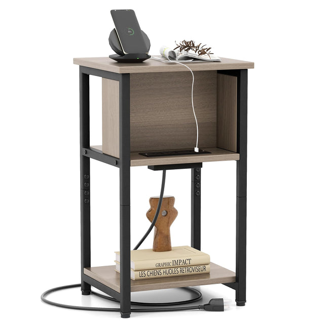 Dreamade Nightstand with Charging Station, 3-Tier End Table with USB Ports & Power Outlets