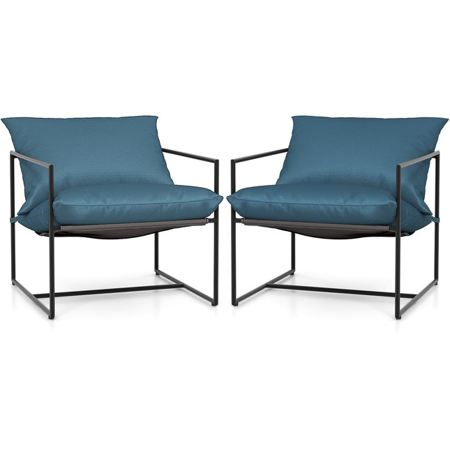 Dreamade Accent Chairs for Living Room - Metal Framed Armchair with Removable Sponge Cushion, Sling Accent Chair Set of 2