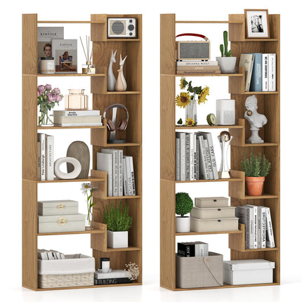 Dreamade 6-Tier Bookshelf Wooden Bookcase with Staggered Shelves