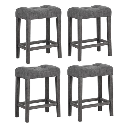 Dreamade 24" Bar Stools, Backless Counter Height Saddle Bar Stools w/Padded Seat, Solid Rubber Wood Legs
