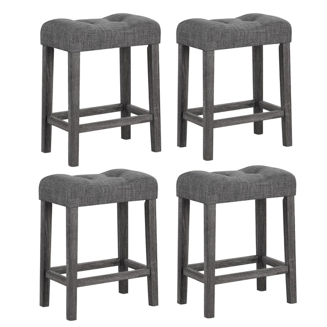 Dreamade 24" Bar Stools, Backless Counter Height Saddle Bar Stools w/Padded Seat, Solid Rubber Wood Legs