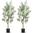 Dreamade 4.5ft Artificial Olive Tree, Tall Fake Potted Olive Silk Tree with Realistic Fruits, 2 Pack