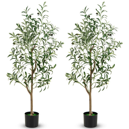 Dreamade 4.5ft Artificial Olive Tree, Tall Fake Potted Olive Silk Tree with Realistic Fruits, 2 Pack