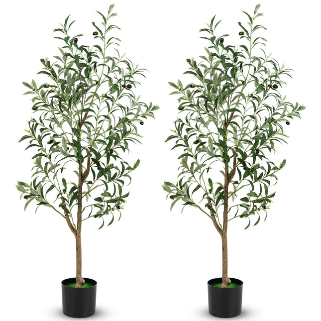 Dreamade 4.5ft Artificial Olive Tree, Tall Fake Potted Olive Silk Tree with Realistic Fruits, 2 Pack