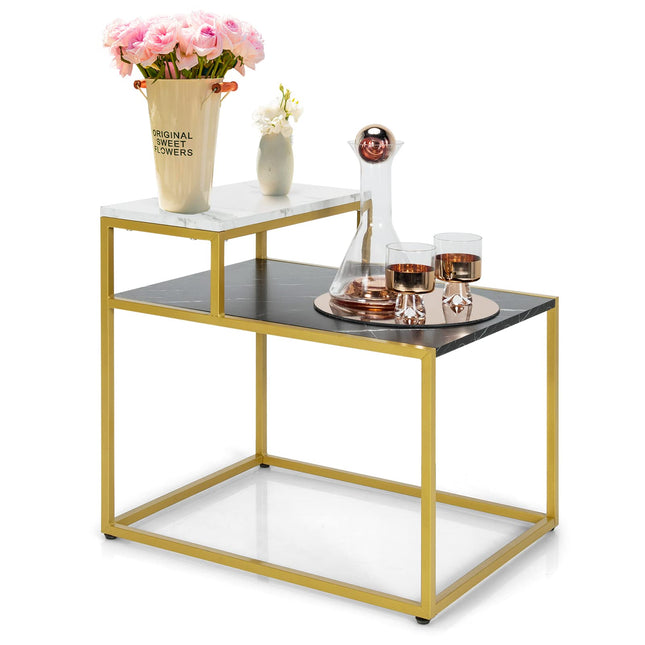 Dreamade End Table, Nightstand w/Storage Shelf, 2-Tier Side Table w/Metal Frame