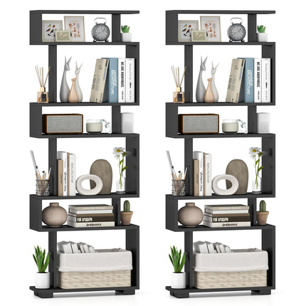 Dreamade 6-Tier Geometric Bookcase Set of 1/2 64" Tall S-Shaped Bookshelf