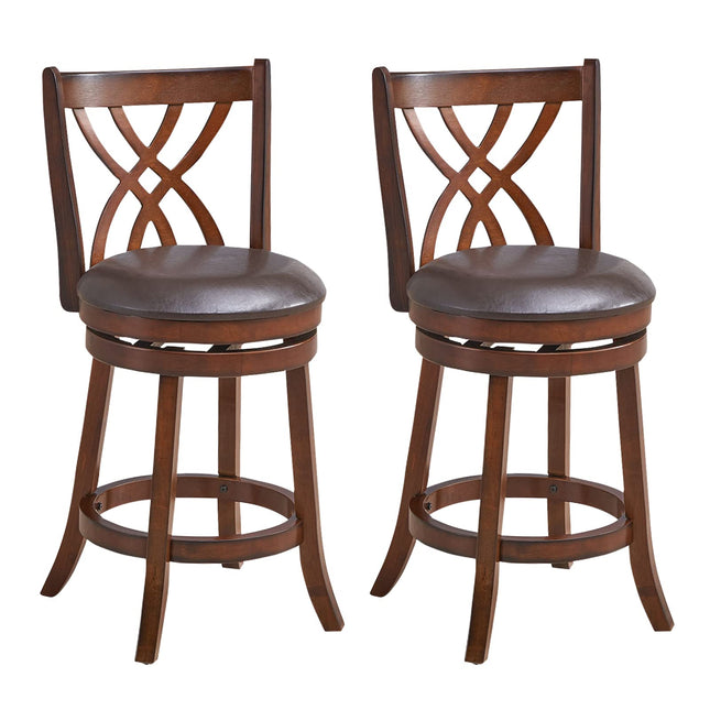 Dreamade Brown Bar Stools PU Leather Cushioned Seat and Footrests, for Kitchen Island
