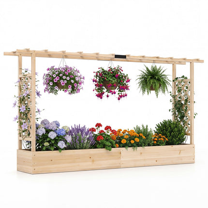 Dreamade Wooden Raised Garden Bed with Trellis & Hanging Roof
