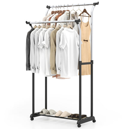 Dreamade Double Rod Clothing Rack with Adjustable Height & Wheels