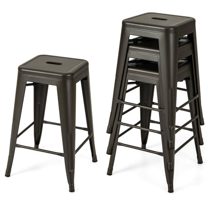 Dreamade Metal Backless Bar Stools Set of 4, 24" Industrial Counter Height Bar Stools w/Cut-Out Handle, Footrest