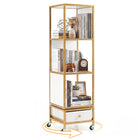 Dreamade 4-Tier Rotating Bookshelf | 360° Spinning Corner Book Shelf Tower W/Removable Fabric Storage Drawer