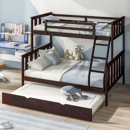Dreamade Twin Over Full Bunk Bed with Trundle, Reversible Ladder & Safety Guardrails