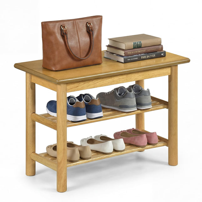 Dreamade 3-Tier Entryway Shoe Rack Bench with Slat Shelves (12 x 24 x 17 Inches)