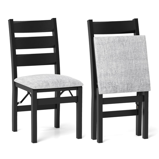 Dreamade Folding Dining Chairs Set of 2, Modern Upholstered Kitchen Chairs w/Slatted Backrest & Padded Seat