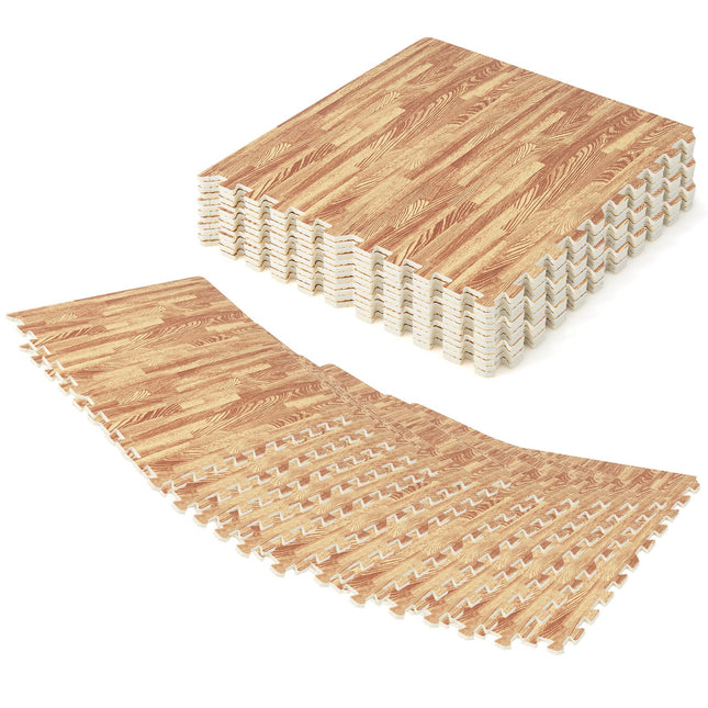 Dreamade 25 Pcs 24"x24" Faux Wood Grain EVA Foam Tiles with 50 Borders