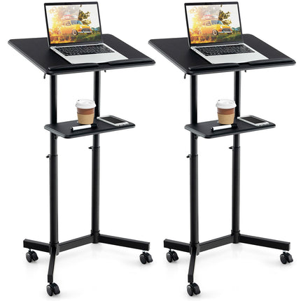 Dreamade Mobile Laptop Podium, Height Adjustable Standing Desk with Storage Tray