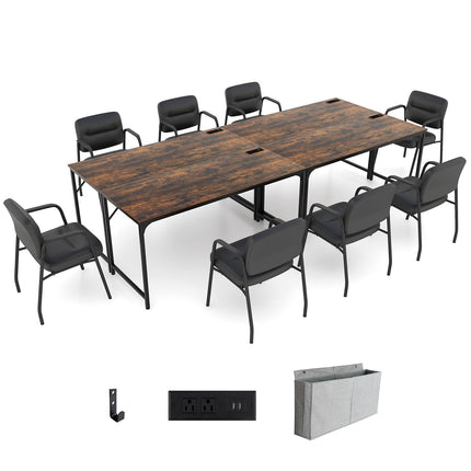 Dreamade 30 FT Conference Table with Charging Station, 60" x 24" Rectangular Large Meeting Room Desk with Storage Bag & Hook