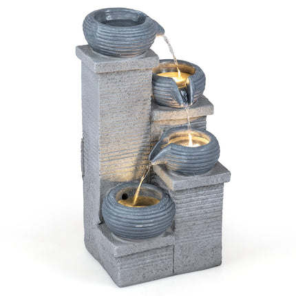 Dreamade 4-Tier Water Fountain Outdoor with Warm LED Lights & Pump