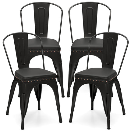 Dreamade Metal Dining Chairs Set of 4 with Detachable Backrest & PU Leather Padded Seat