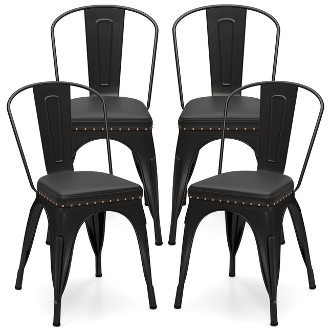 Dreamade Metal Dining Chairs Set of 4 with Detachable Backrest & PU Leather Padded Seat