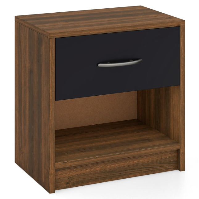 Dreamade Night Stand Set of 1/2 with Drawer, Wood End Table with Open Storage Shelf for Bedroom