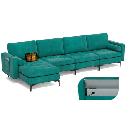 Dreamade Sectional Sofa Couch, Convertible Sleeper with 2 or 1 USB Ports Socket