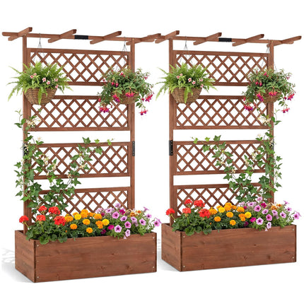 Dreamade 72" Wooden Raised Garden Bed with Trellis w/Privacy Screen Roof