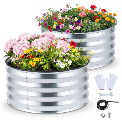 Dreamade 2 Pack Round Galvanized Raised Garden Bed Kit (2x2x1 FT)
