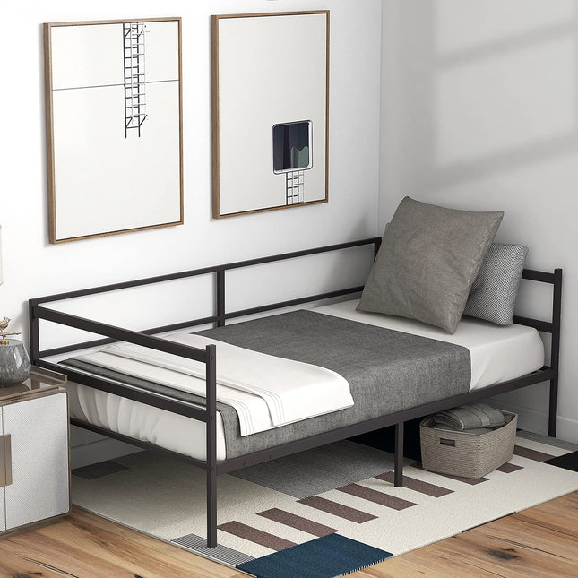 Dreamade Twin Daybed Frame, Metal Sofa Bed w/Heavy-Duty 16 Slats Support, Black