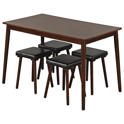 Dreamade 5-Piece Dining Table Set for 4 - Dining Table with 4 Upholstered Stools, Rubber Wood Legs