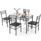 Dreamade 5 Piece Dining Table Set, Kitchen Dining Set with Tempered Glass Table Top and 4 Upholstered Chairs (Black)
