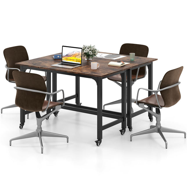 Dreamade Conference Table, 48" Rectangular Mobile Meeting Room Desk with Removable Storage Bag & 2 Hanging Hooks