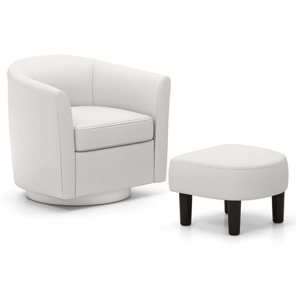 Dreamade Swivel Accent Chair with Ottoman, Modern Barrel Club Chair w/Footrest