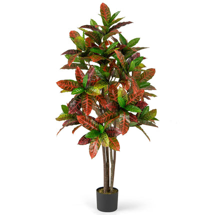 Dreamade 5 FT Tall Artificial Croton Palm Tree in Pot with Gradient Leaves
