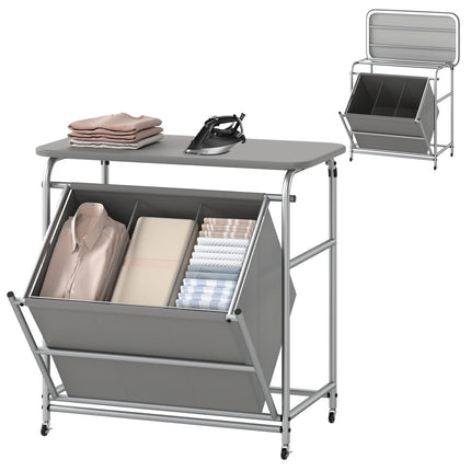 Dreamade Laundry Sorter with Foldable Ironing Board 3 Section Tilt Out Laundry Hamper with Removable Bags