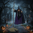 DREAMADE 6.6 FT Halloween Animatronics Flying Witch on Broom Decorations