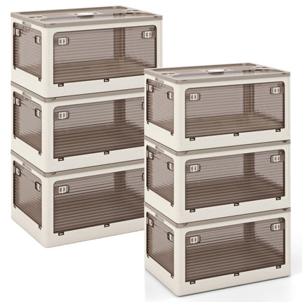 Dreamade Storage Bins with Lids and Hidden Wheels, 3/6 Pack Stackable Collapsible Storage Boxes with 5 Opening Doors