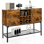 Dreamade Industrial Buffet Sideboard, Freestanding Kitchen Cupboard with Wine Rack (Rustic Brown & Black)