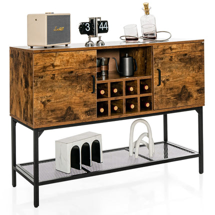 Dreamade Industrial Buffet Sideboard, Freestanding Kitchen Cupboard with Wine Rack (Rustic Brown & Black)