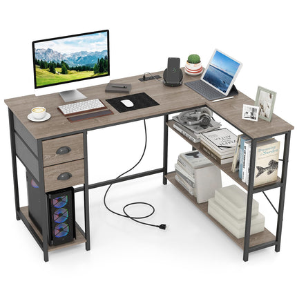 Dreamade 48" L Shaped Desk with Charging Station & 2 Fabric Drawers
