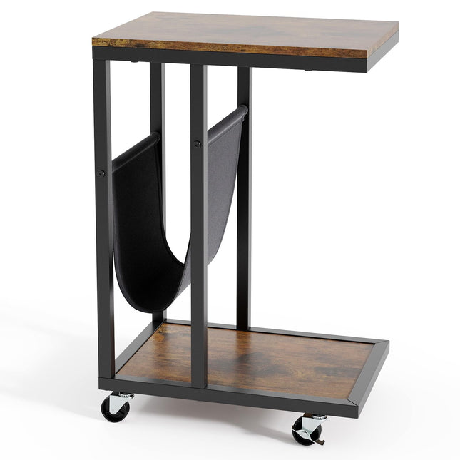 Dreamade C Shaped End Table with Rolling Wheels Set of 1/2