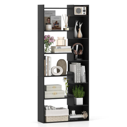 Dreamade 6-Tier Bookshelf Wooden Bookcase with Staggered Shelves