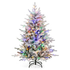 Dreamade 4.5ft Pre-Lit Snow Flocked Christmas Tree, Artificial Hinged Full Xmas Tree with 160 Multicolored LED Lights