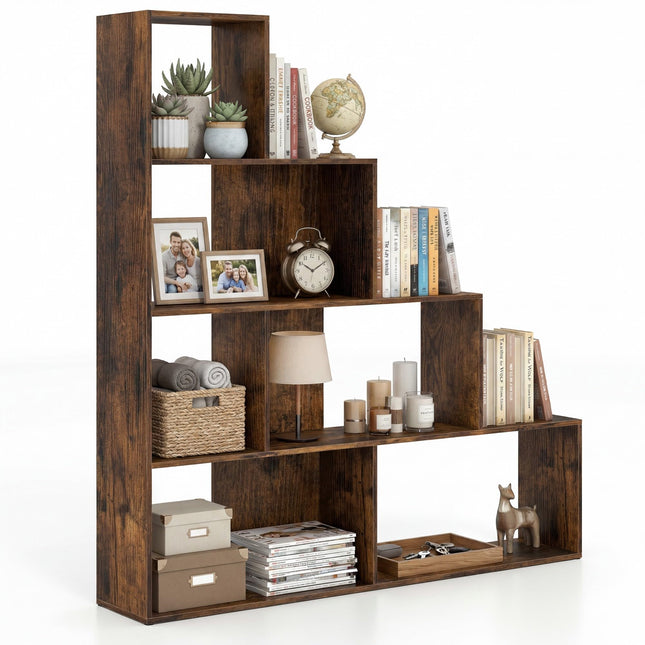 Dreamade 6 Cube Geometric 4-Tier L-Shaped Bookcase with Cubes (1/2)