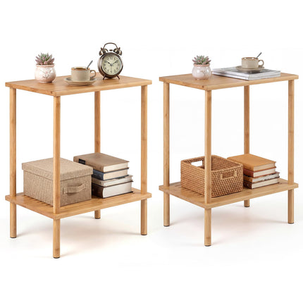 Dreamade Bamboo Side Table Set of 2 w/Storage Shelves