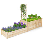 Dreamade Raised Garden Bed with Trellis, Set of 2 Wood Shallow & Deep Planter Box for Climbing Plants